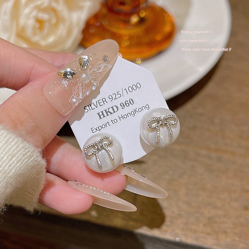 E0264__-3 Silver Tone Zircon Sparkle Stud Earring S925 Silver - 图片 1