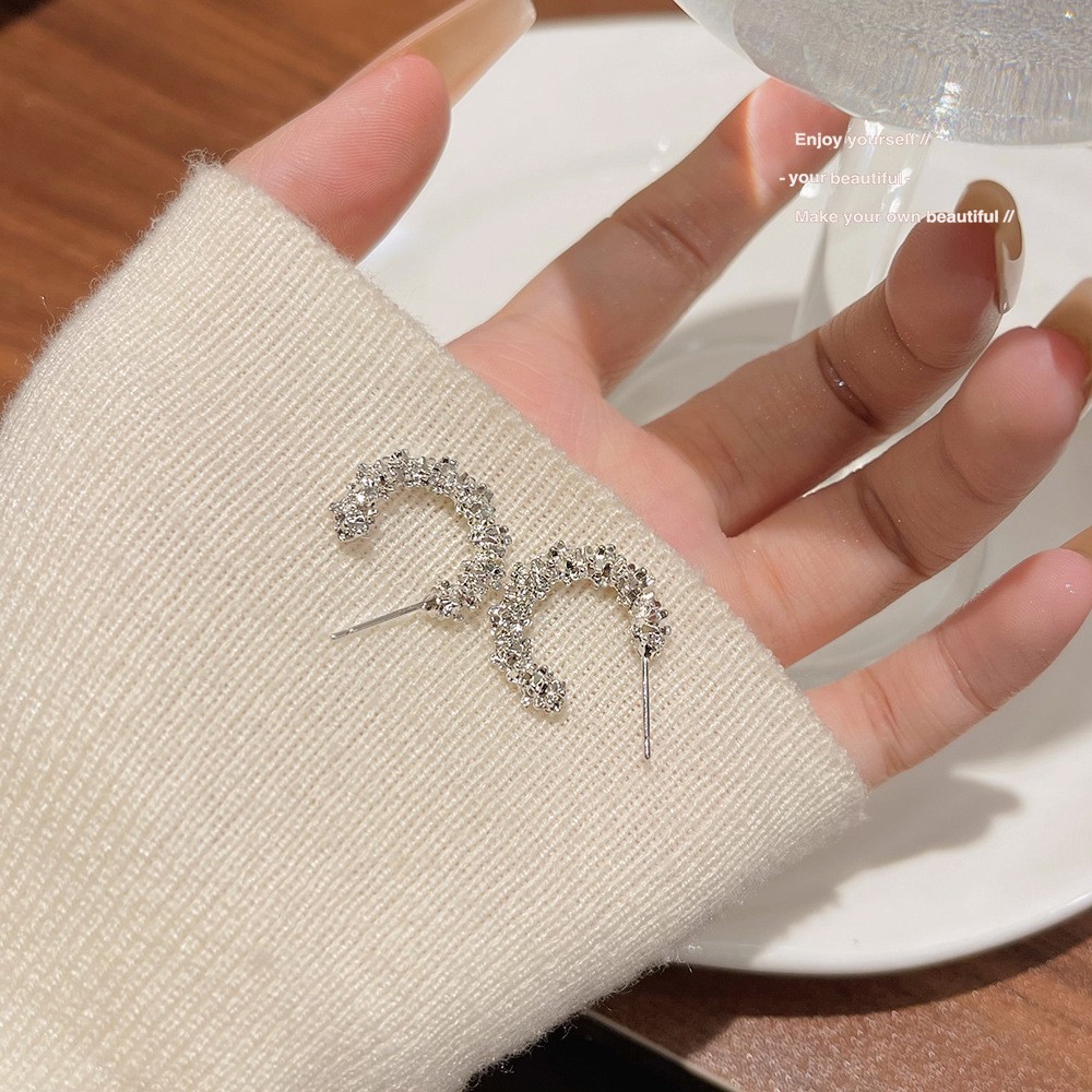 E0275_____ Silver Tone Zircon Sparkle Stud Earring S925 Silver Needle E0275 - 图片 1