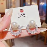 Silver Tone Zircon Sparkle Stud Earring S925 Silver