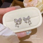 Silver Tone Zircon Sparkle Stud Earring S925 Silver