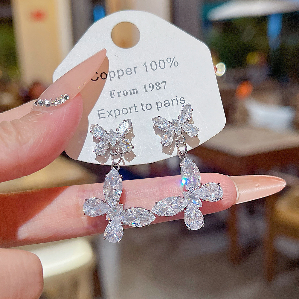 E0288__-3 Silver Tone Zircon Sparkle Stud Earring S925 Silver - 图片 1