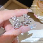 Silver Tone Zircon Sparkle Stud Earring S925 Silver