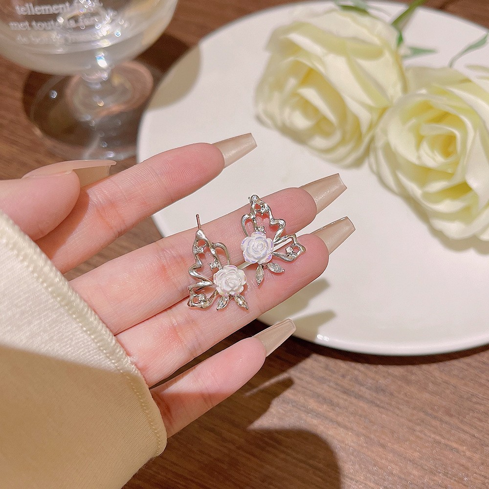 E0309___ Silver Tone Zircon Sparkle Stud Earring S925 Silver - 图片 1