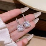 Silver Tone Zircon Sparkle Stud Earring S925 Silver