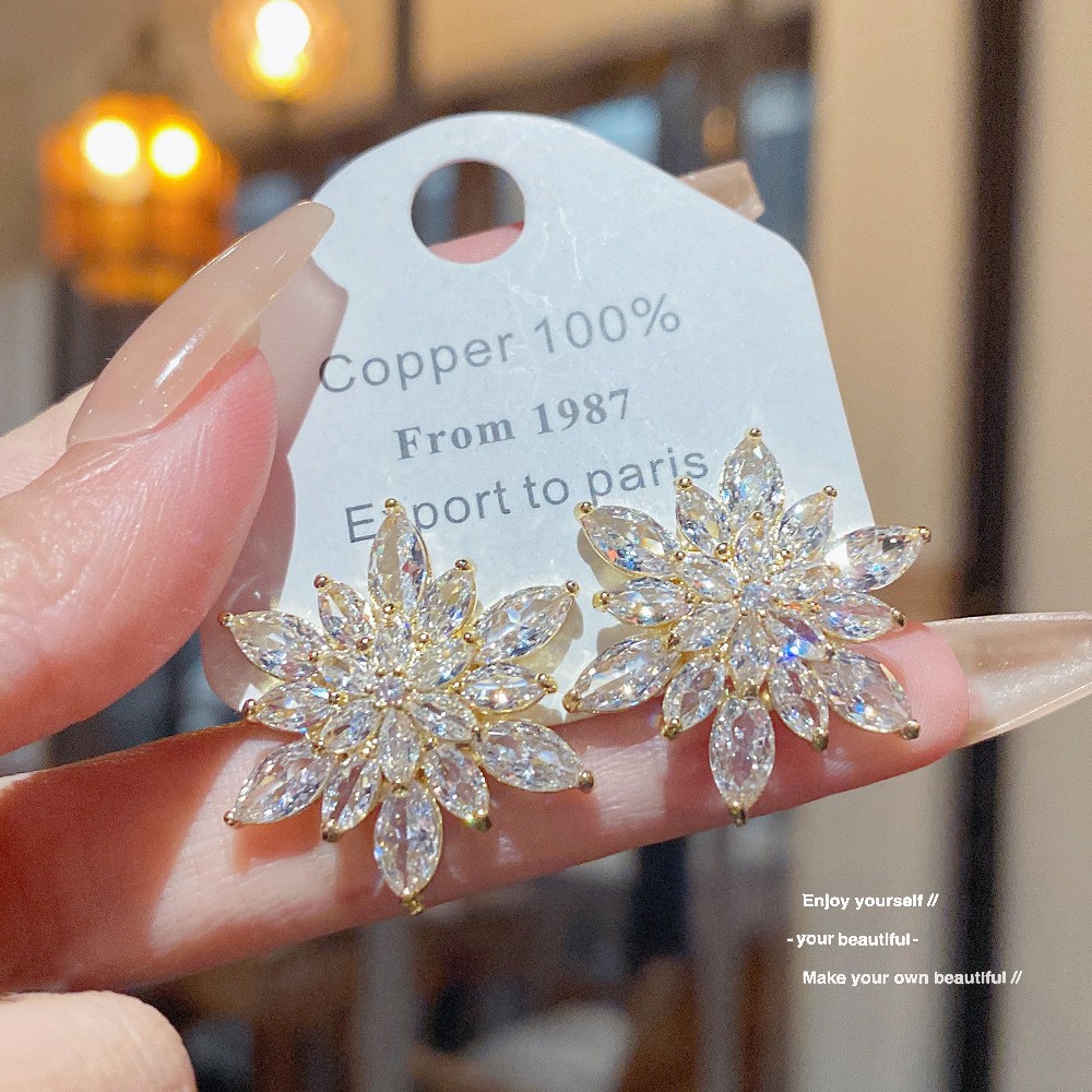 E0337____ Gold Tone Zircon Sparkle Stud Earring S925 Silver Needle E0337 - 图片 1