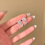 Silver Tone Zircon Sparkle Stud Earring S925 Silver