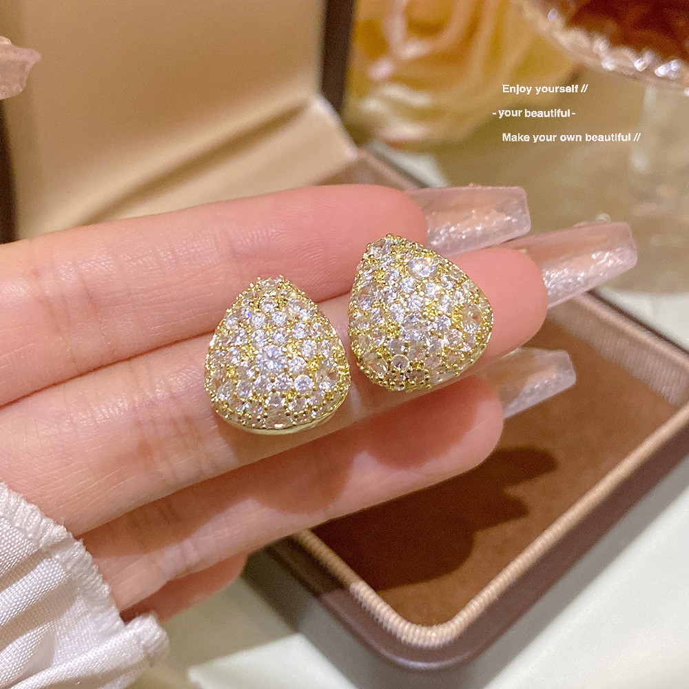 E0401____-1 Gold Tone Zircon Sparkle Stud Earring S925 Silver Needle E0401 - 图片 1