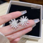 Silver Tone Zircon Sparkle Stud Earring S925 Silver