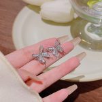 Silver Tone Zircon Sparkle Stud Earring S925 Silver