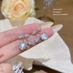 Silver Tone Zircon Sparkle Stud Earring S925 Silver
