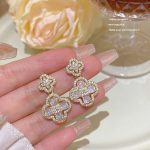 Gold Tone Zircon Sparkle Stud Earring S925 Silver Needle E0449