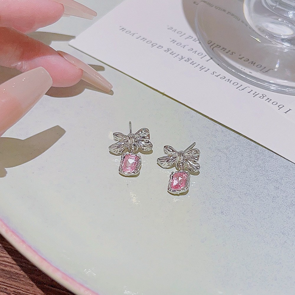 E0451___ Silver Tone Zircon Sparkle Stud Earring S925 Silver - 图片 1
