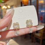 Gold Tone Zircon Sparkle Stud Earring S925 Silver Needle E0457