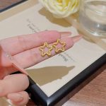 Gold Tone Zircon Sparkle Stud Earring S925 Silver Needle E0458