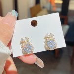 Gold Tone Zircon Sparkle Stud Earring S925 Silver Needle E0466