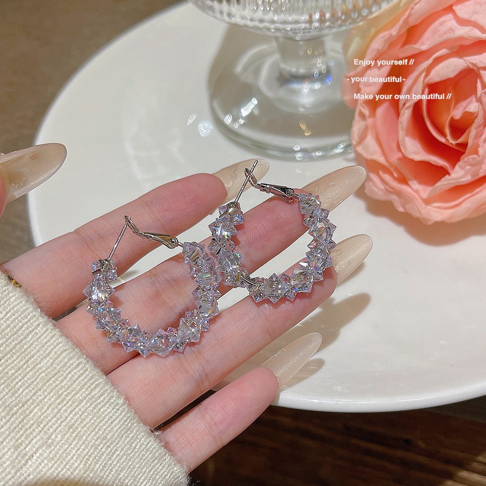 E0478___-3 Silver Tone Zircon Sparkle Stud Earring S925 Silver - 图片 1
