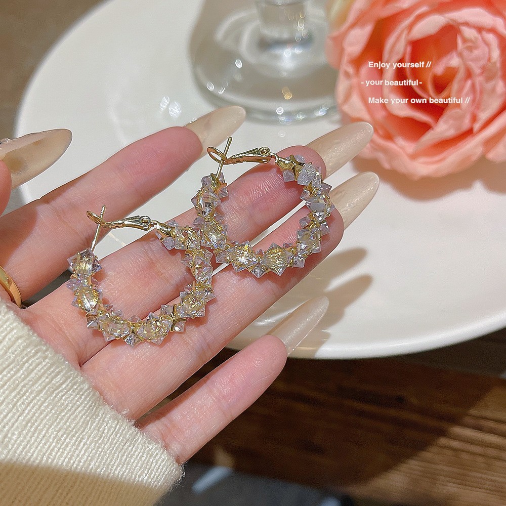 E0479___-3 Gold Tone Zircon Sparkle Stud Earring S925 Silver - 图片 1