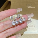 Gold Tone Zircon Sparkle Stud Earring S925 Silver Needle E0483