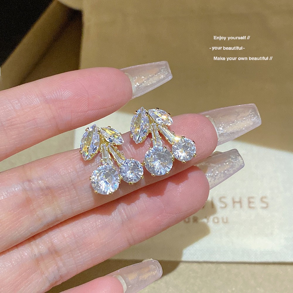 E0483____ Gold Tone Zircon Sparkle Stud Earring S925 Silver Needle E0483 - 图片 1
