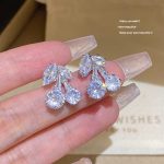 Silver Tone Zircon Sparkle Stud Earring S925 Silver Needle E0484