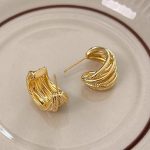 Gold Tone Zircon Sparkle Stud Earring S925 Silver Needle E0485