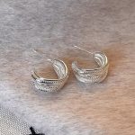 Silver Tone Zircon Sparkle Stud Earring S925 Silver Needle E0486