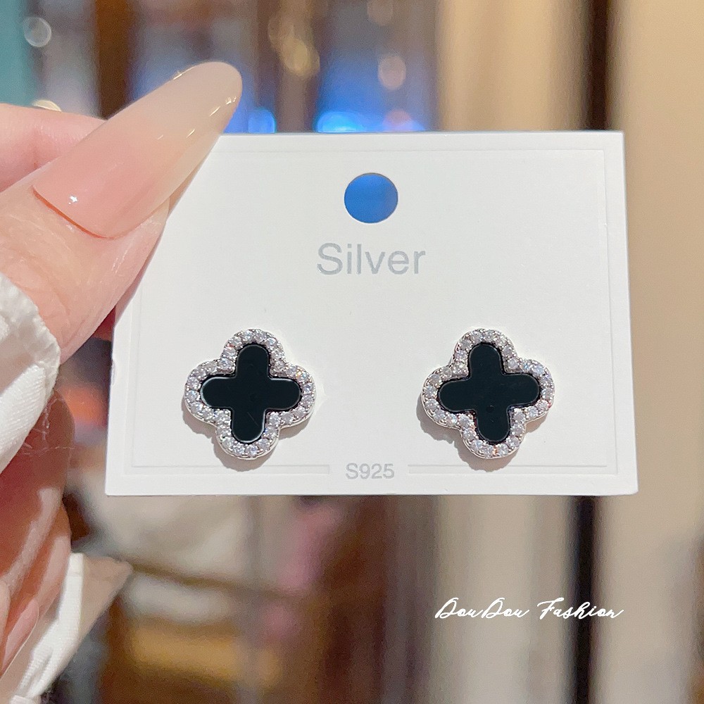 E0492______-1 Large Full Zircon Sparkle Stud Earring S925 Silver E0492Silver - 图片 1
