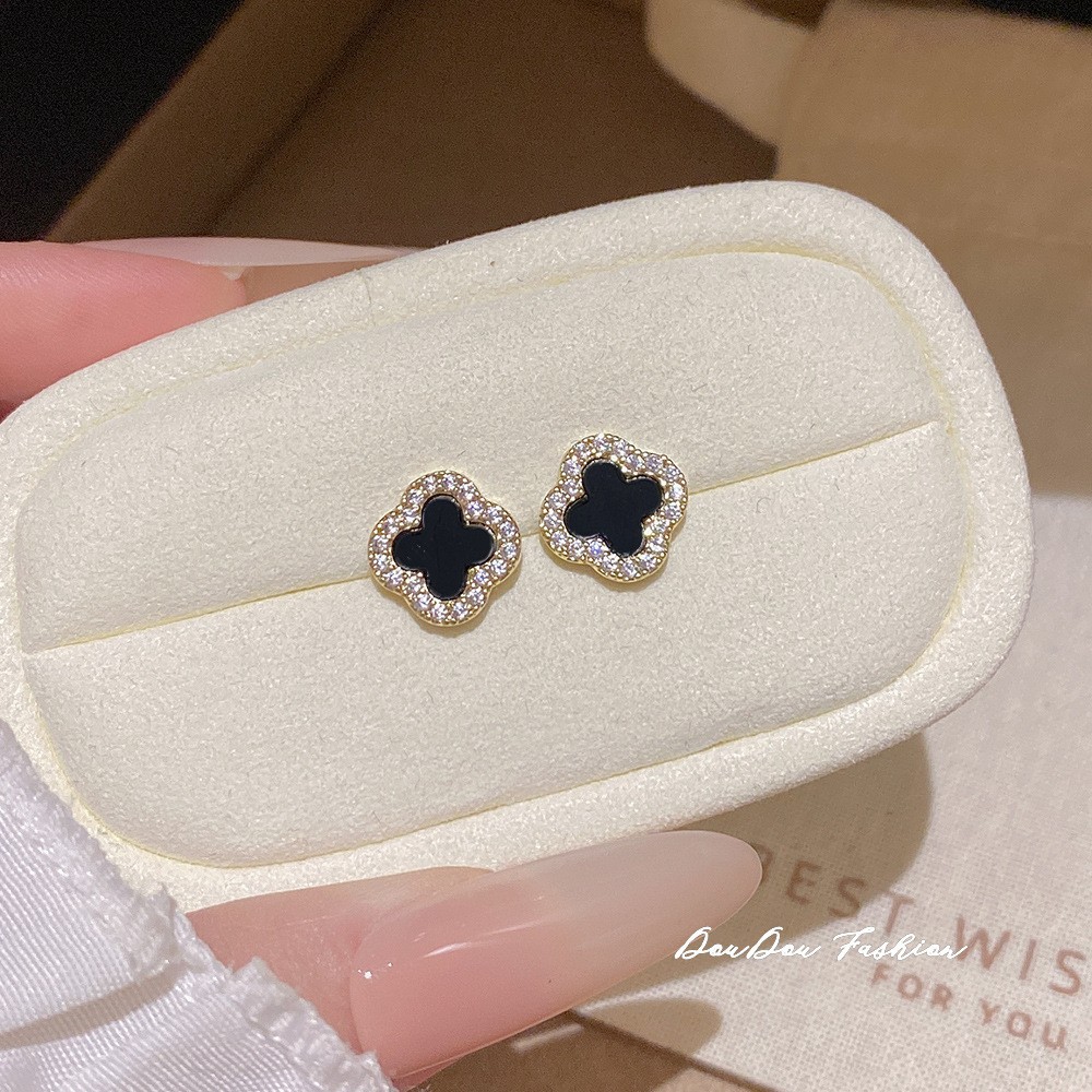 E0493______-1 Small Zircon Crystal Stud Earring S925 Silver Needle E0493Gold - 图片 1