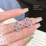 Pink Zircon Crystal Stud Earring S925 Silver Needle Sparkle