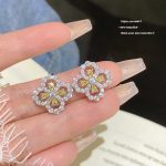 Yellow Zircon Crystal Stud Earring S925 Silver Needle Sparkle
