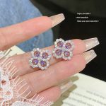 Purple Zircon Crystal Stud Earring S925 Silver Needle Sparkle