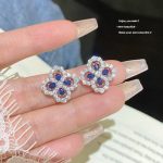 Blue Zircon Crystal Stud Earring S925 Silver Needle Sparkle