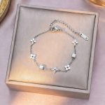 Steel Square Four-Leaf Clover Bracelet