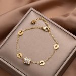 Gold Crystal-Detail Curb Chain Bracelet