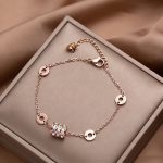 Rose Gold Crystal-Detail Curb Chain Bracelet