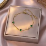 Gold Triple Green Crystal Bracelet
