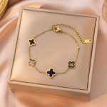 Gold Black Four-Leaf Clover Bracelet