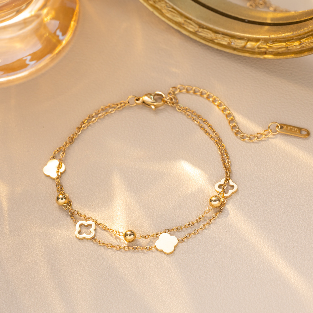 MP-BR-0042 Gold Openwork Four-Leaf Clover Bracelet - 图片 1