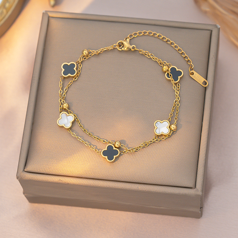 MP-BR-0043 Gold Three-Black Two-White Double Layer Bracelet - 图片 1
