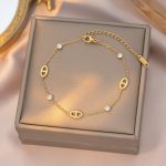 Gold White Crystal Staples Bracelet