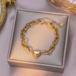 Gold Heavy Link Heart Bracelet