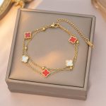 Gold Three-Red Two-White Double Layer Bracelet
