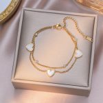 Gold White Double Heart Bracelet