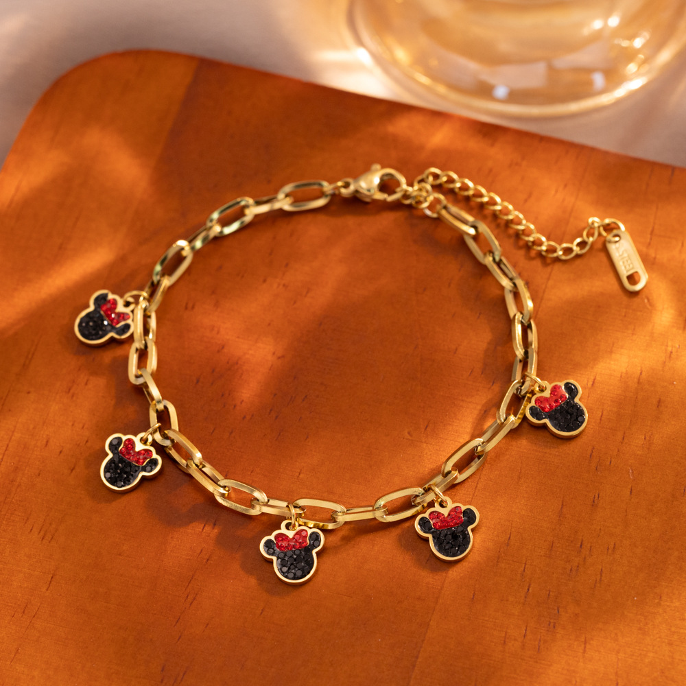 MP-BR-0071 Gold Black Mickey Mouse Bracelet - 图片 1
