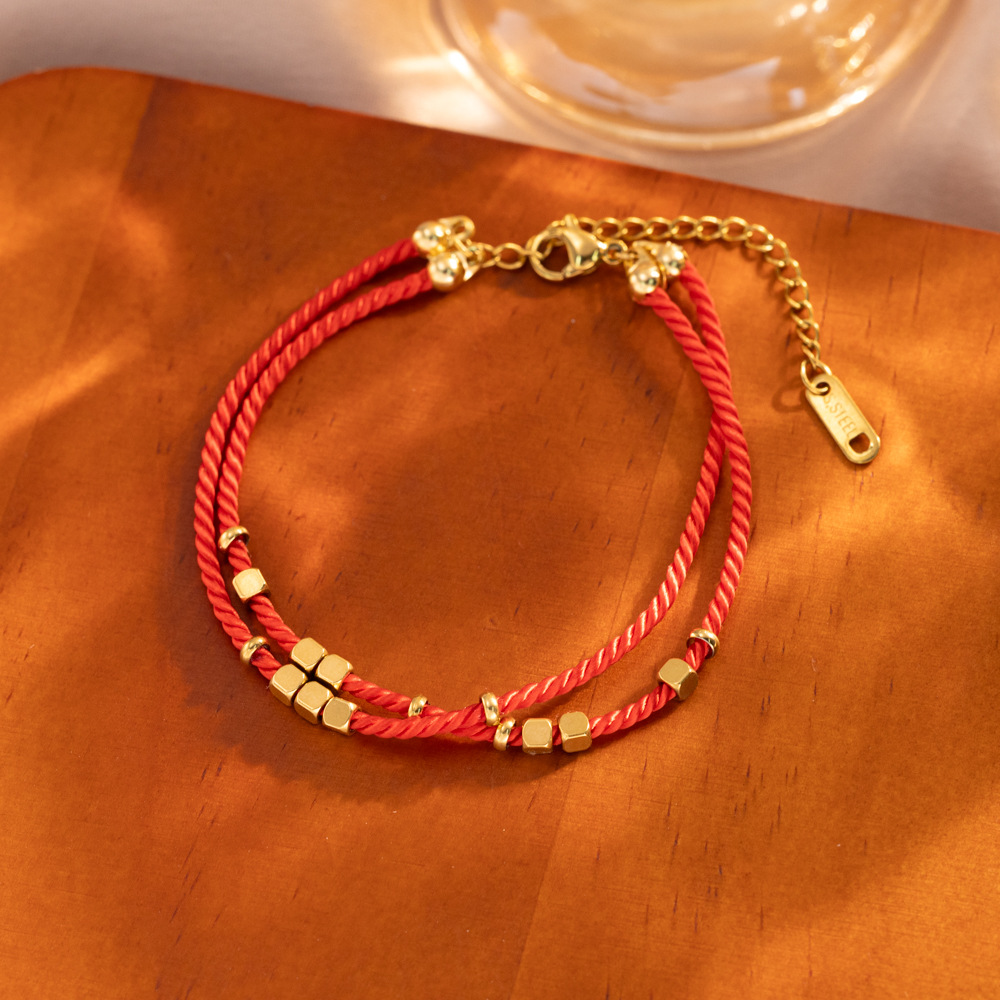 MP-BR-0077 Gold Red String Bracelet - 图片 1