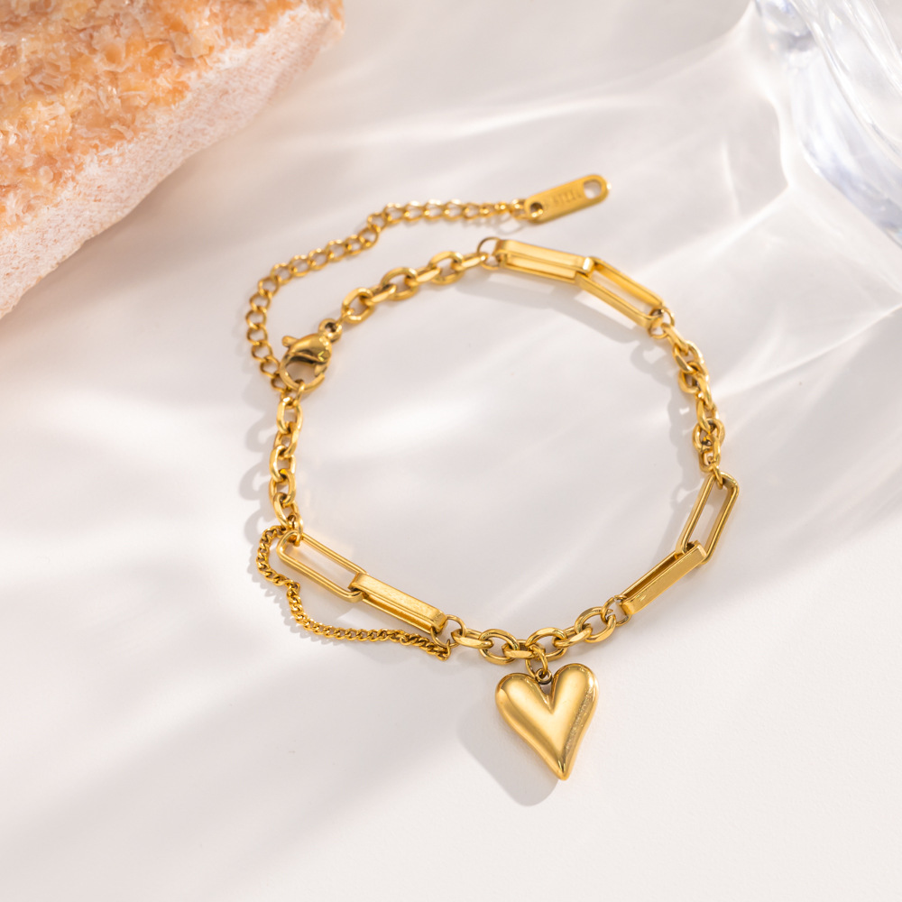 MP-BR-0096 Gold Heart Tassel Bracelet - 图片 1