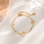 Gold Openwork Four-Leaf Clover Bracelet