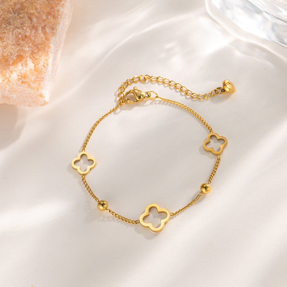 MP-BR-0106 Gold Openwork Four-Leaf Clover Bracelet - 图片 1