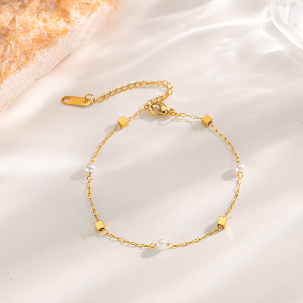 MP-BR-0107 Gold Square Pearl Bracelet - 图片 1