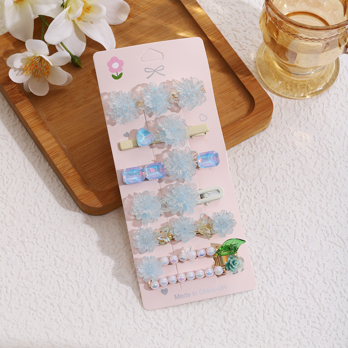 MP-HC-0027 Blue Crystal 6-Piece Hair Clip Set - 图片 1